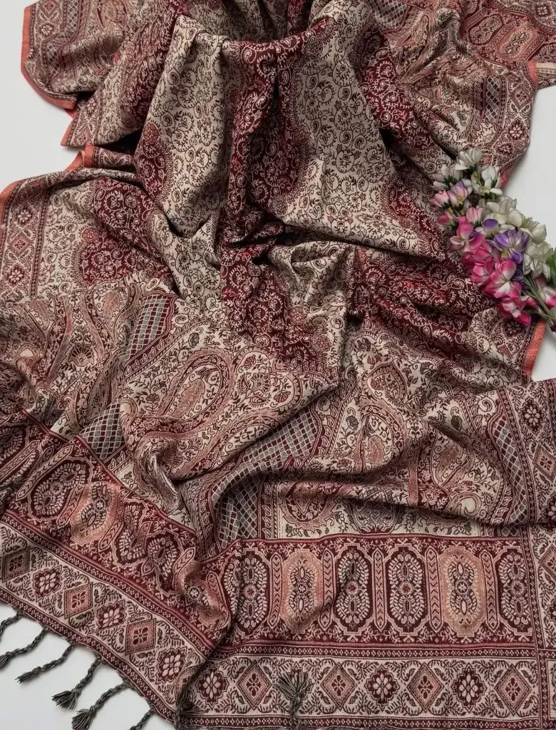 Beautiful Kashmiri Traditional Jacquard Wool Shawl   Measurement LENGTH :2.75 Yards