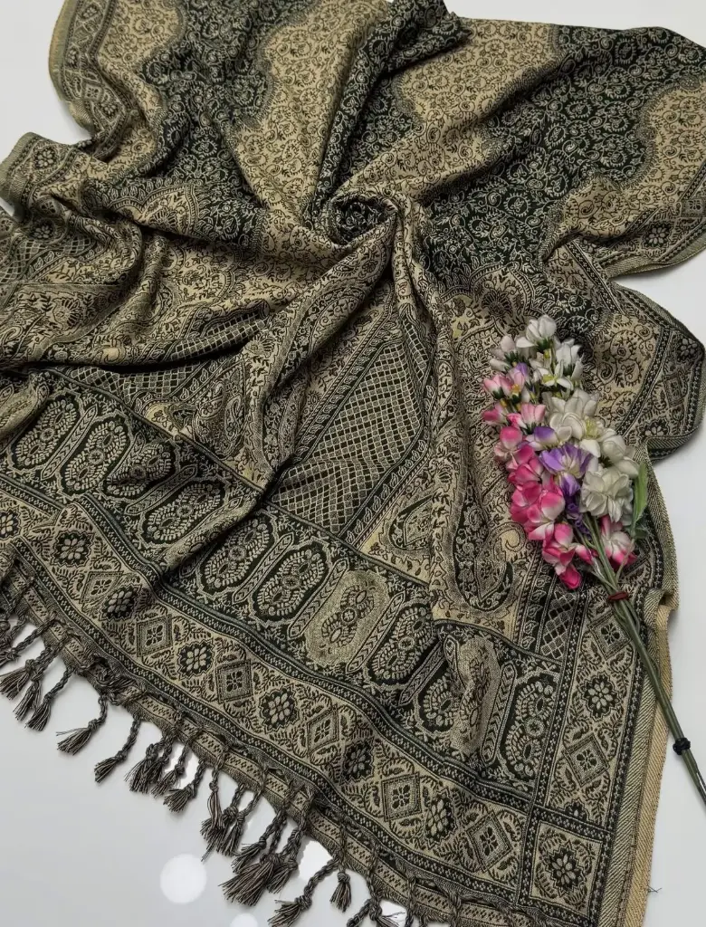 Beautiful Kashmiri Traditional Jacquard Wool Shawl   Measurement LENGTH :2.75 Yards