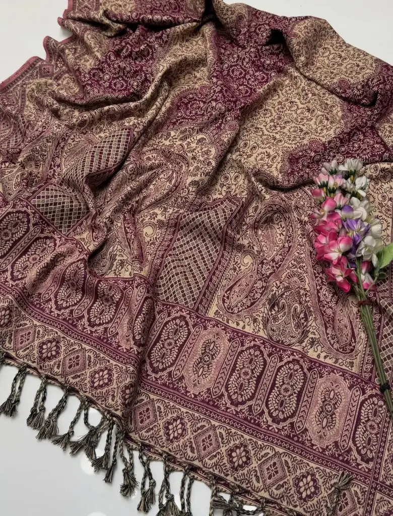 Beautiful Kashmiri Traditional Jacquard Wool Shawl   Measurement LENGTH :2.75 Yards