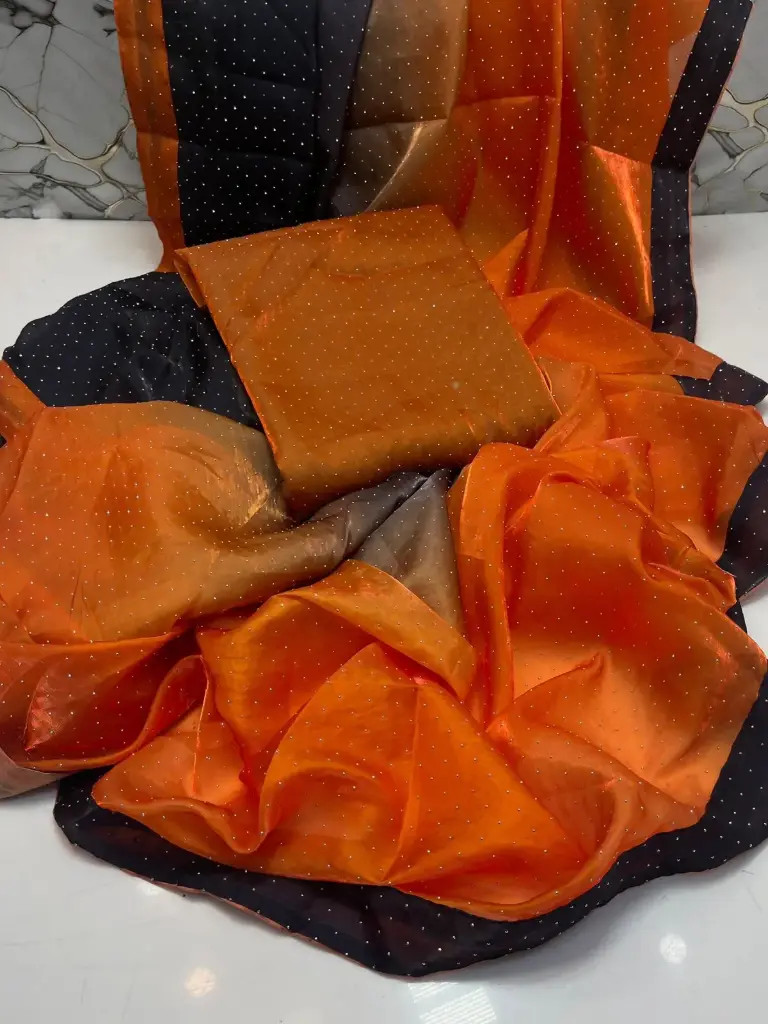 Saree collection  Stuff : shesha silk tye & dye with glitter  work Unstitched Saree  Full cutting  7meter