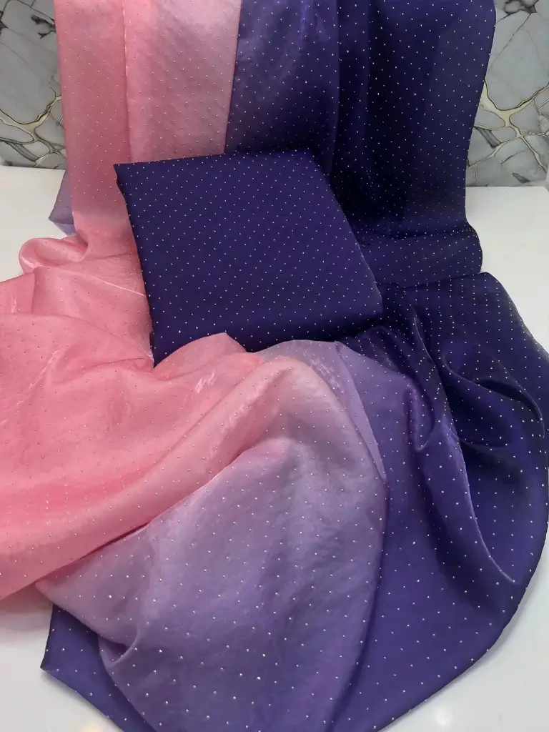 Saree collection  Stuff : shesha silk tye & dye with glitter  work Unstitched Saree  Full cutting  7meter