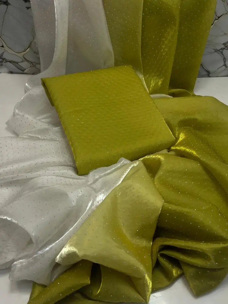 Saree collection  Stuff : shesha silk tye & dye with glitter  work Unstitched Saree  Full cutting  7meter