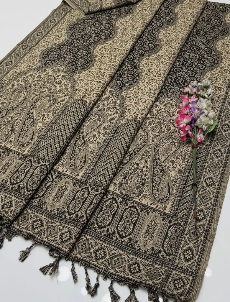 Beautiful Kashmiri Traditional Jacquard Wool Shawl   Measurement LENGTH :2.75 Yards