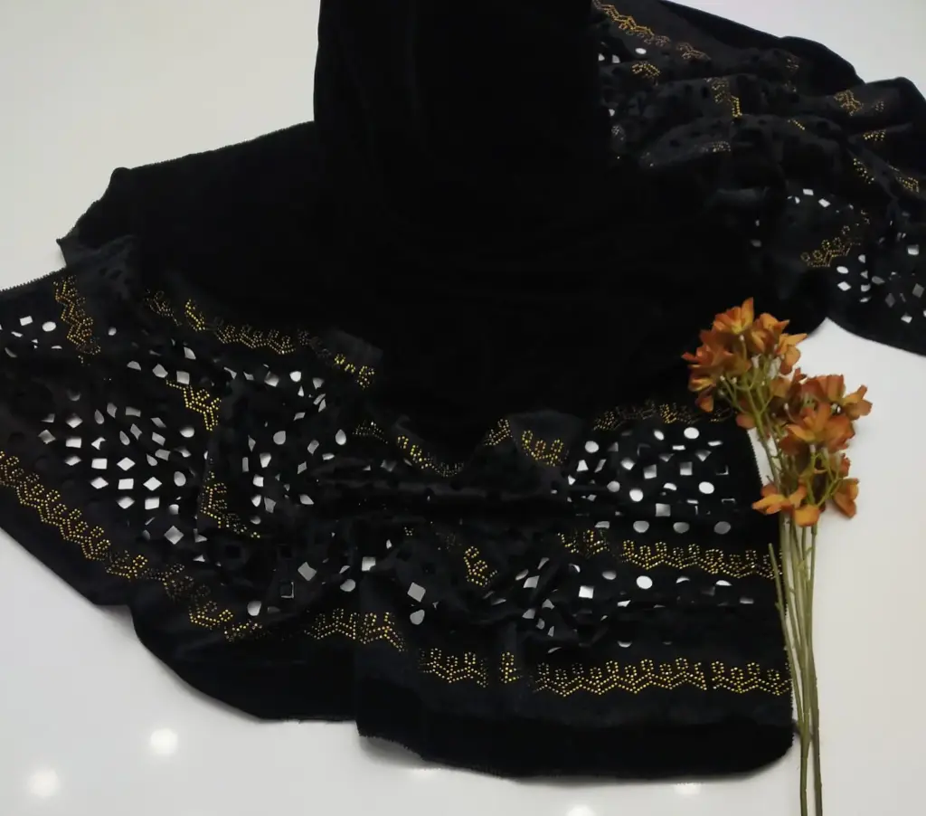 Beautiful Winter shawls.   Stuff: soft Velvet   Sequence Embroidery Border with laser cut work  Length 2.5 gaz