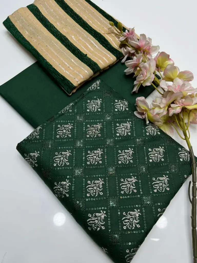 WINTER COLLECTION Beautiful & Elegant Style Dhanak Bareeze Embroidery Shirt & Trouser With Dhanak Wool Velvet Border Shawl   3 PC Dress