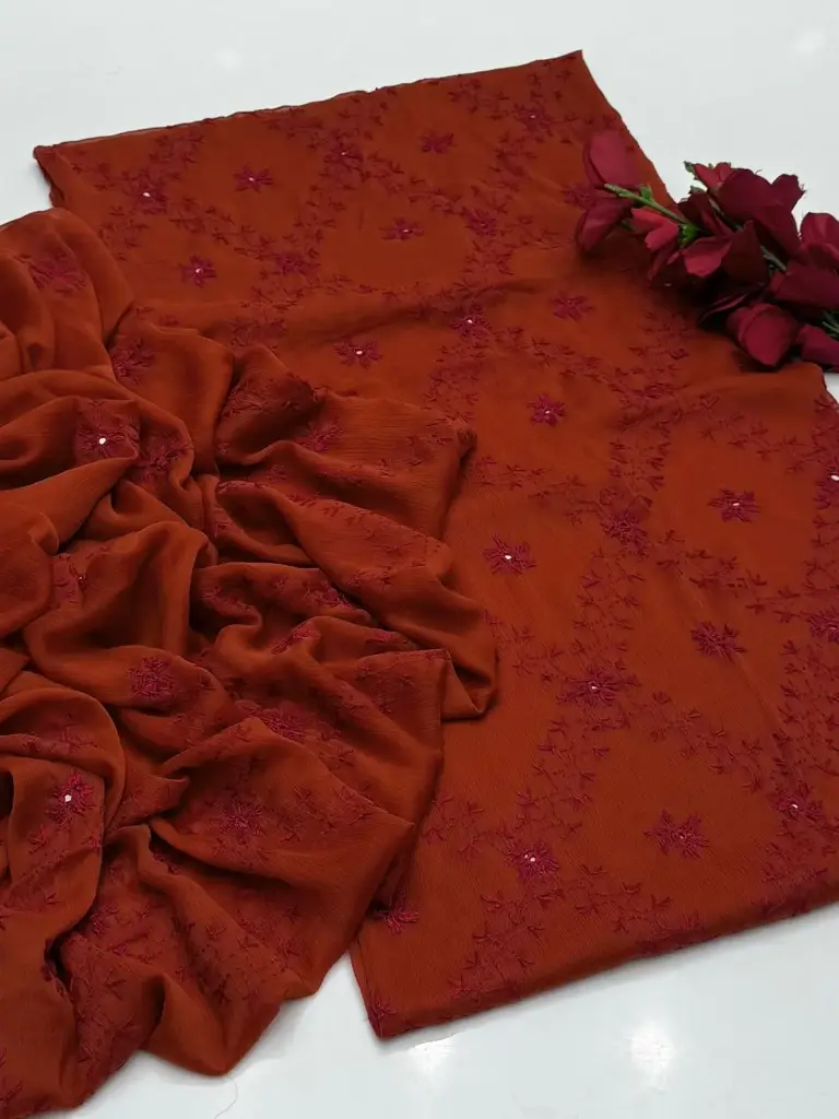 New Collection 2025  Fabric Bamber Chiffon Handmade Pakka   Shesha work With 2 Sided Pallu Dupatta 2Pcs Dress