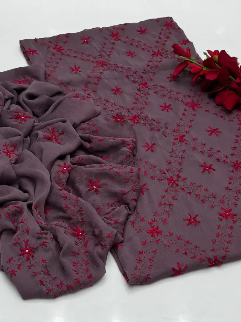 New Collection 2025  Fabric Bamber Chiffon Handmade Pakka   Shesha work With 2 Sided Pallu Dupatta 2Pcs Dress