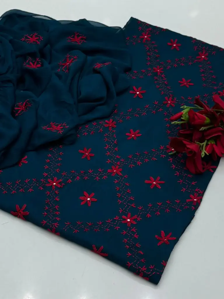 New Collection 2025  Fabric Bamber Chiffon Handmade Pakka   Shesha work With 2 Sided Pallu Dupatta 2Pcs Dress