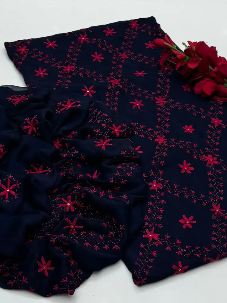 New Collection 2025  Fabric Bamber Chiffon Handmade Pakka   Shesha work With 2 Sided Pallu Dupatta 2Pcs Dress