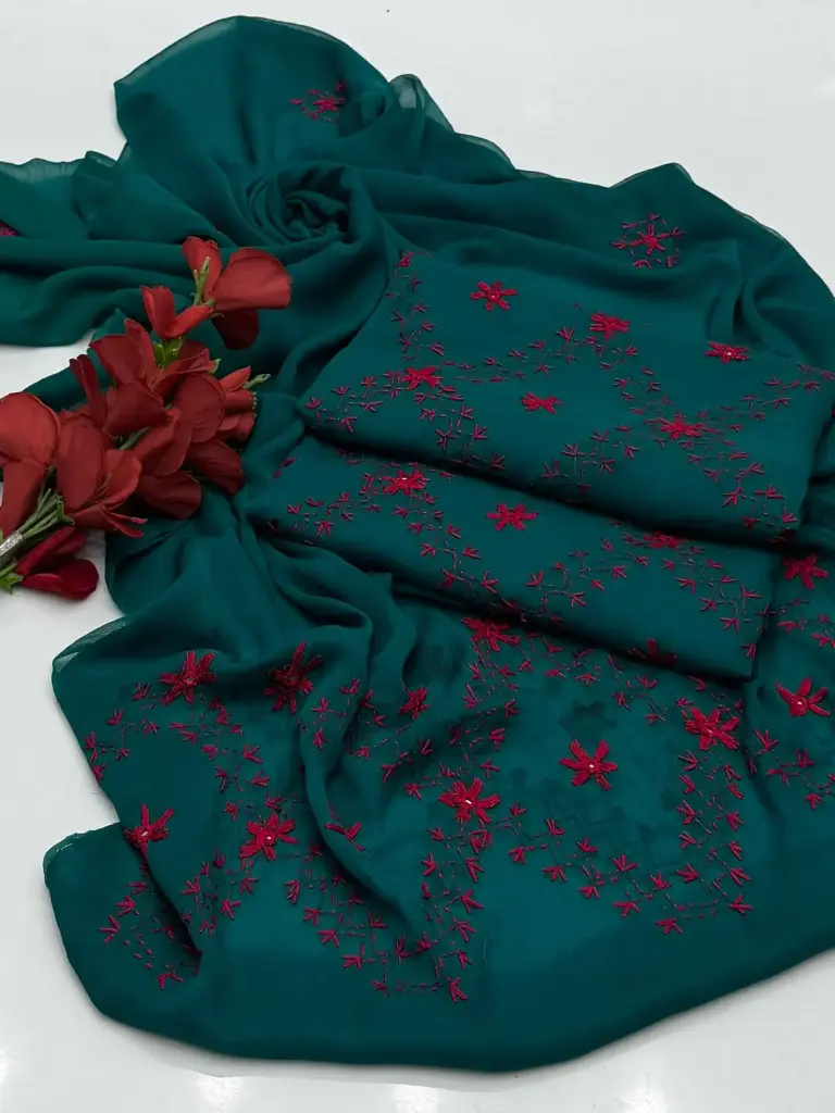 New Collection 2025  Fabric Bamber Chiffon Handmade Pakka   Shesha work With 2 Sided Pallu Dupatta 2Pcs Dress