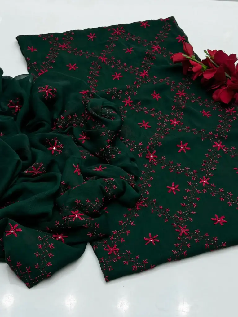 New Collection 2025  Fabric Bamber Chiffon Handmade Pakka   Shesha work With 2 Sided Pallu Dupatta 2Pcs Dress