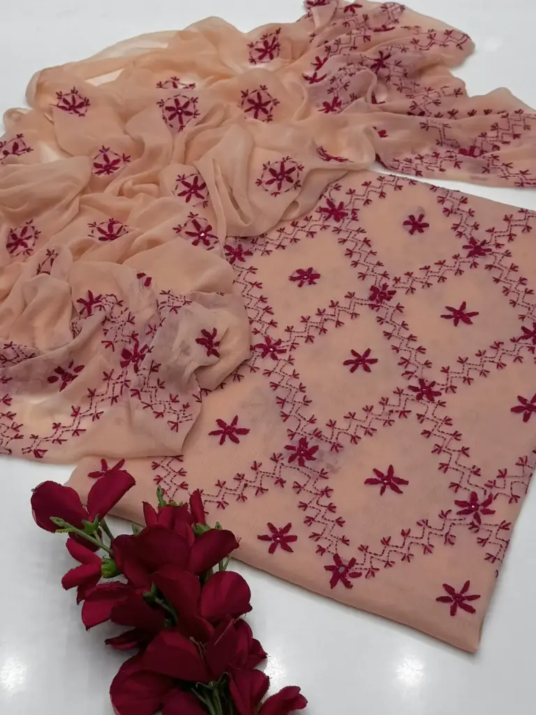 New Collection 2025  Fabric Bamber Chiffon Handmade Pakka   Shesha work With 2 Sided Pallu Dupatta 2Pcs Dress