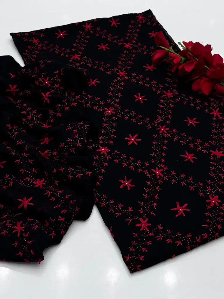 New Collection 2025  Fabric Bamber Chiffon Handmade Pakka   Shesha work With 2 Sided Pallu Dupatta 2Pcs Dress