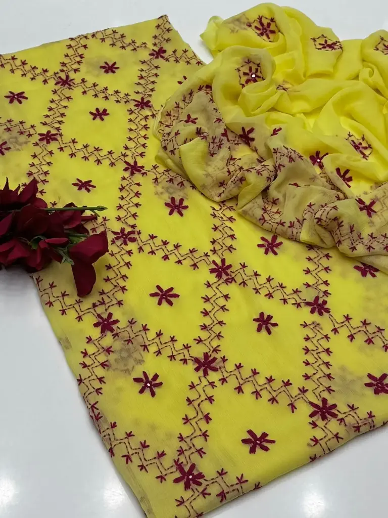 New Collection 2025  Fabric Bamber Chiffon Handmade Pakka   Shesha work With 2 Sided Pallu Dupatta 2Pcs Dress