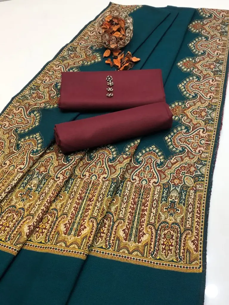 Winter New Turkish Collection  2025  Double tone Turkish shawl 4 sided border  Shirt and trouser plain dhanak