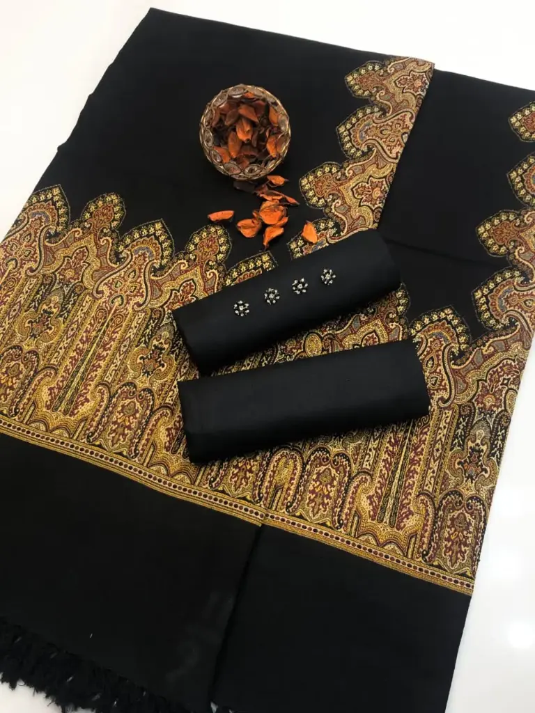 Winter New Turkish Collection  2025  Double tone Turkish shawl 4 sided border  Shirt and trouser plain dhanak