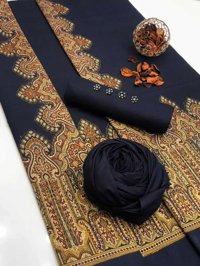 Winter New Turkish Collection  2025  Double tone Turkish shawl 4 sided border  Shirt and trouser plain dhanak