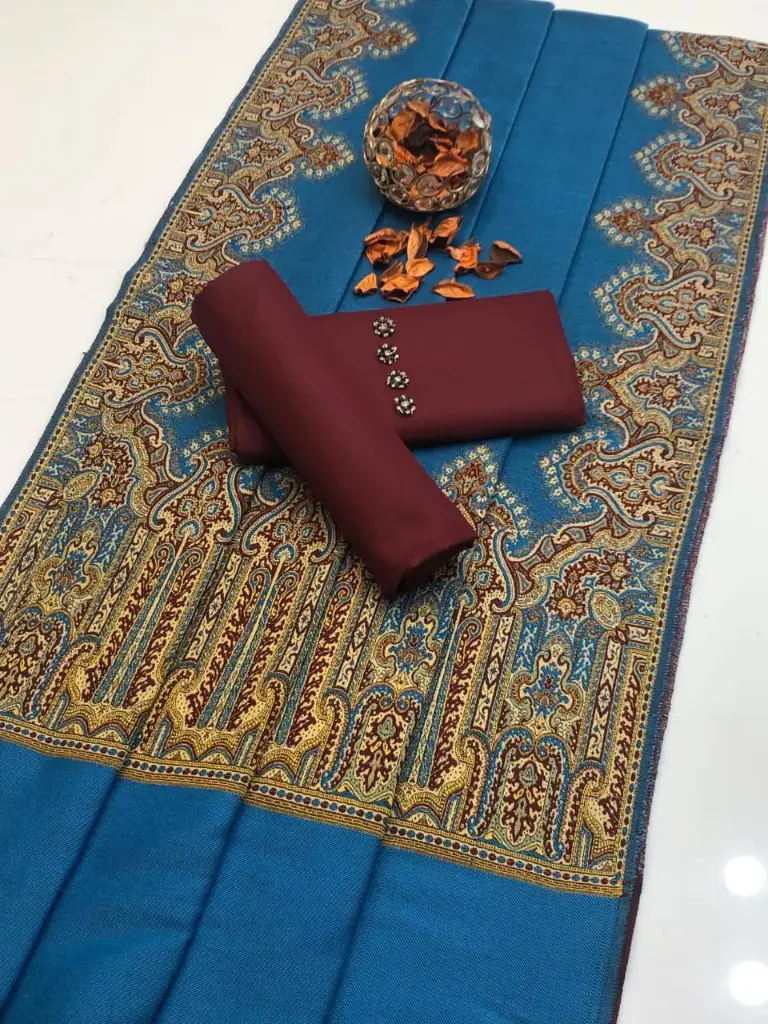 Winter New Turkish Collection  2025  Double tone Turkish shawl 4 sided border  Shirt and trouser plain dhanak