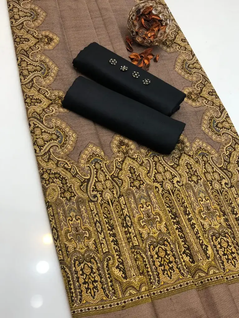 Winter New Turkish Collection  2025  Double tone Turkish shawl 4 sided border  Shirt and trouser plain dhanak