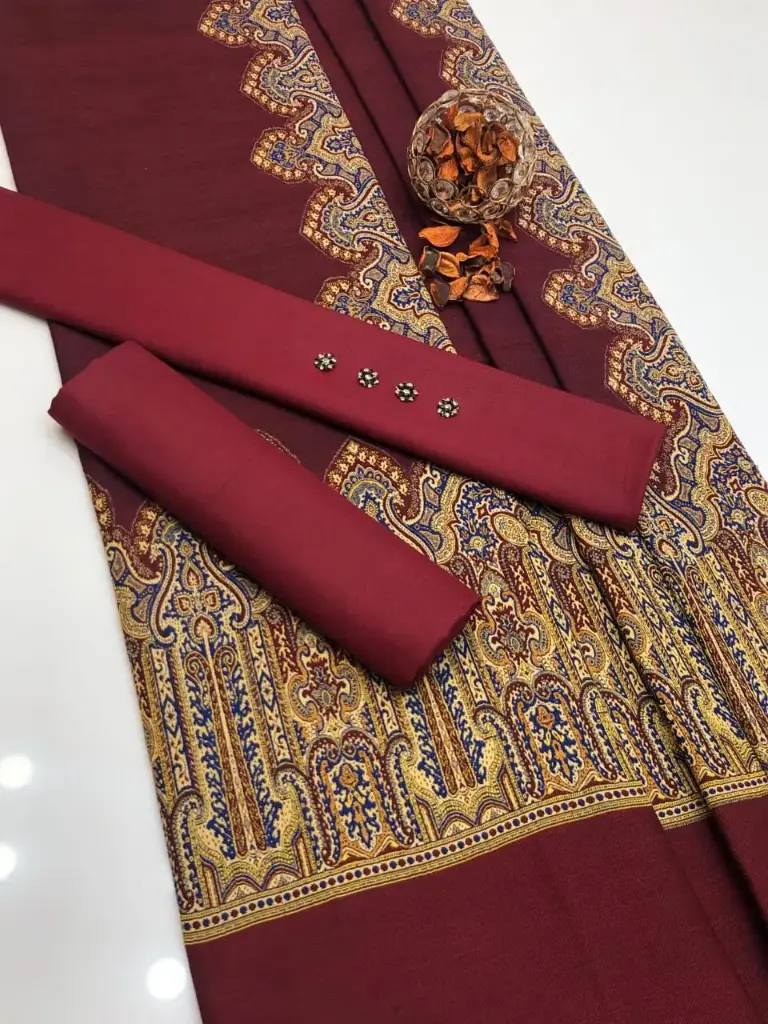 Winter New Turkish Collection  2025  Double tone Turkish shawl 4 sided border  Shirt and trouser plain dhanak