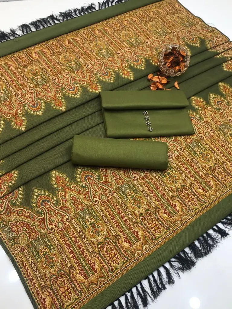 Winter New Turkish Collection  2025  Double tone Turkish shawl 4 sided border  Shirt and trouser plain dhanak