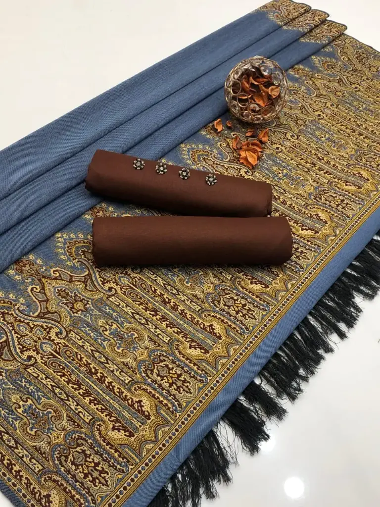 Winter New Turkish Collection  2025  Double tone Turkish shawl 4 sided border  Shirt and trouser plain dhanak