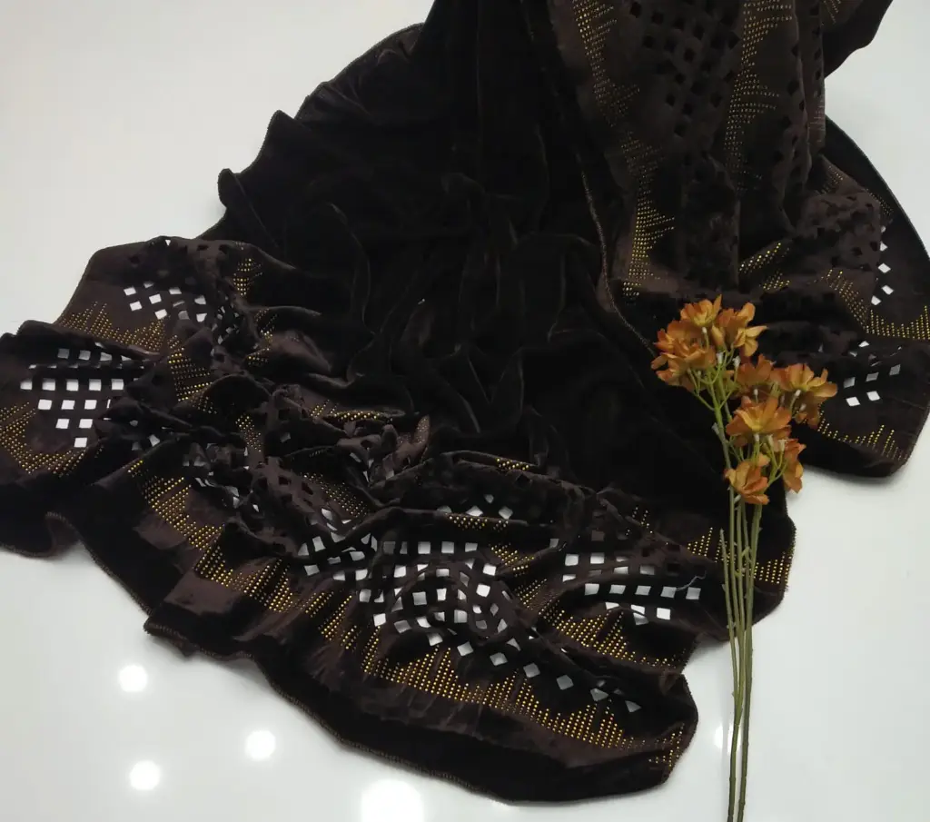 Beautiful Winter shawls.   Stuff: soft Velvet   Sequence Embroidery Border with laser cut work  Length 2.5 gaz