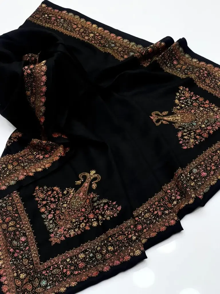 Pashmina Shawl Elegant And Beautiful Hand Made Kashmiri Embroidery With Block Print  Excellent Quality Pashmina 2.5 Yard length  1.25 Yard Width 88 Inches Length  44 Inches Width