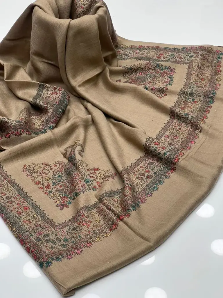 Pashmina Shawl Elegant And Beautiful Hand Made Kashmiri Embroidery With Block Print  Excellent Quality Pashmina 2.5 Yard length  1.25 Yard Width 88 Inches Length  44 Inches Width