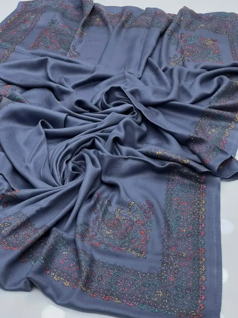 Pashmina Shawl Elegant And Beautiful Hand Made Kashmiri Embroidery With Block Print  Excellent Quality Pashmina 2.5 Yard length  1.25 Yard Width 88 Inches Length  44 Inches Width