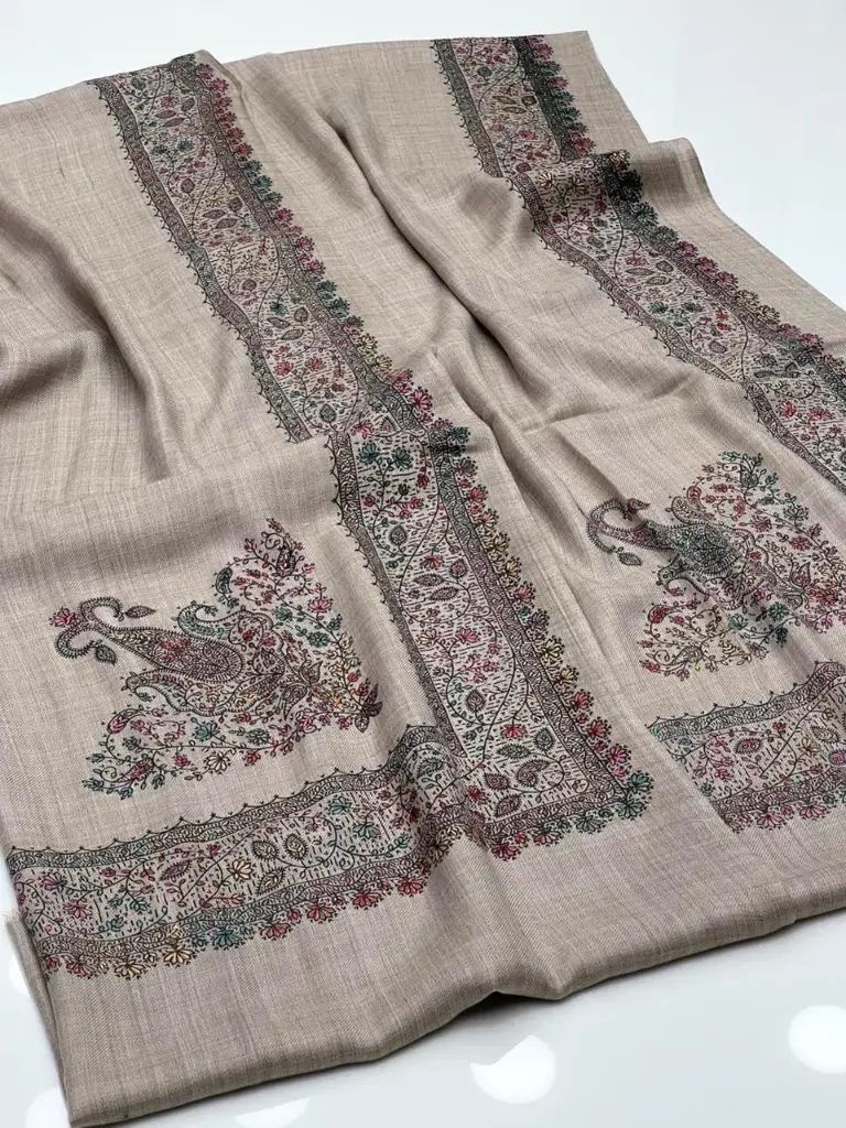 Pashmina Shawl Elegant And Beautiful Hand Made Kashmiri Embroidery With Block Print  Excellent Quality Pashmina 2.5 Yard length  1.25 Yard Width 88 Inches Length  44 Inches Width