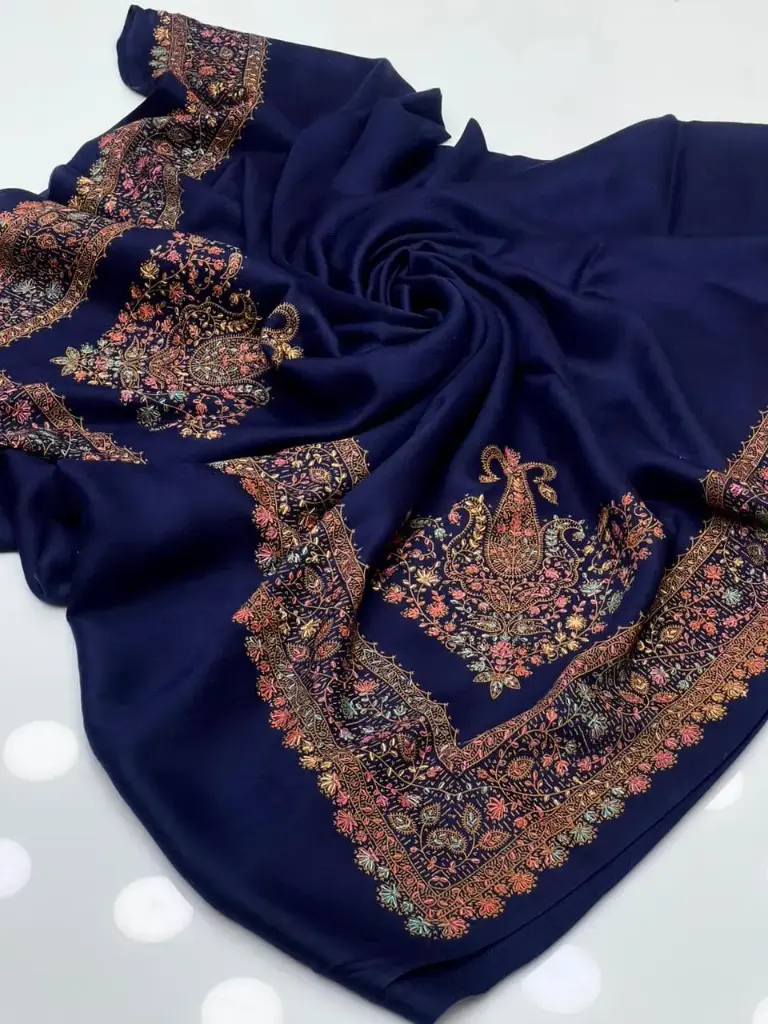 Pashmina Shawl Elegant And Beautiful Hand Made Kashmiri Embroidery With Block Print  Excellent Quality Pashmina 2.5 Yard length  1.25 Yard Width 88 Inches Length  44 Inches Width