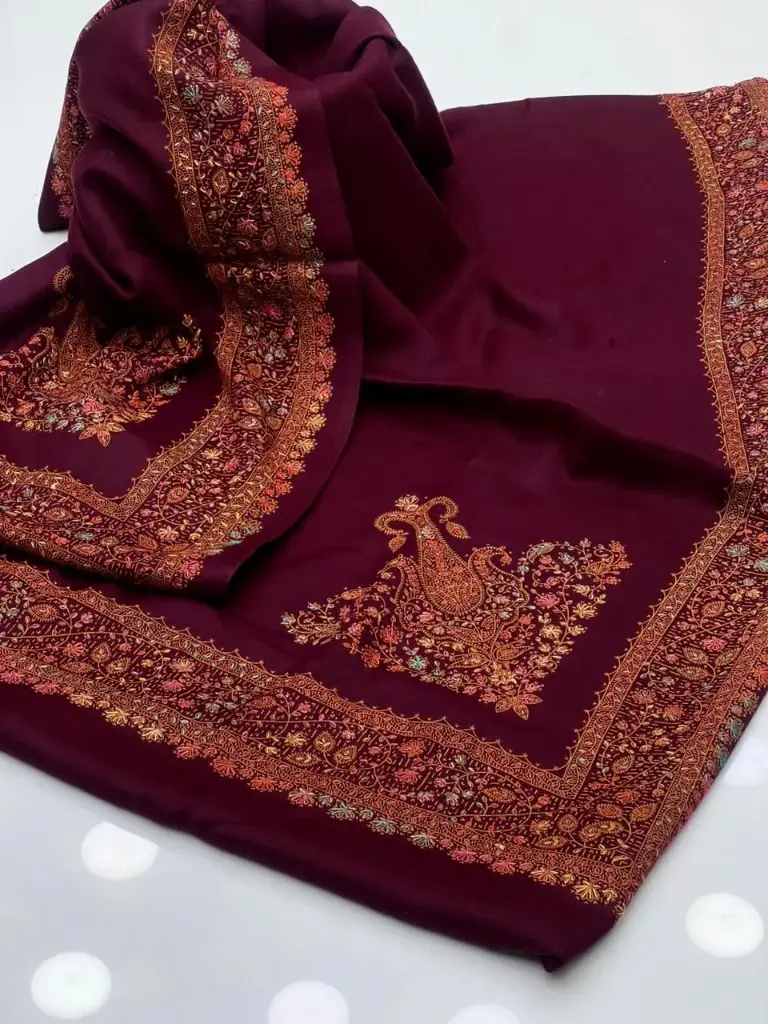 Pashmina Shawl Elegant And Beautiful Hand Made Kashmiri Embroidery With Block Print  Excellent Quality Pashmina 2.5 Yard length  1.25 Yard Width 88 Inches Length  44 Inches Width