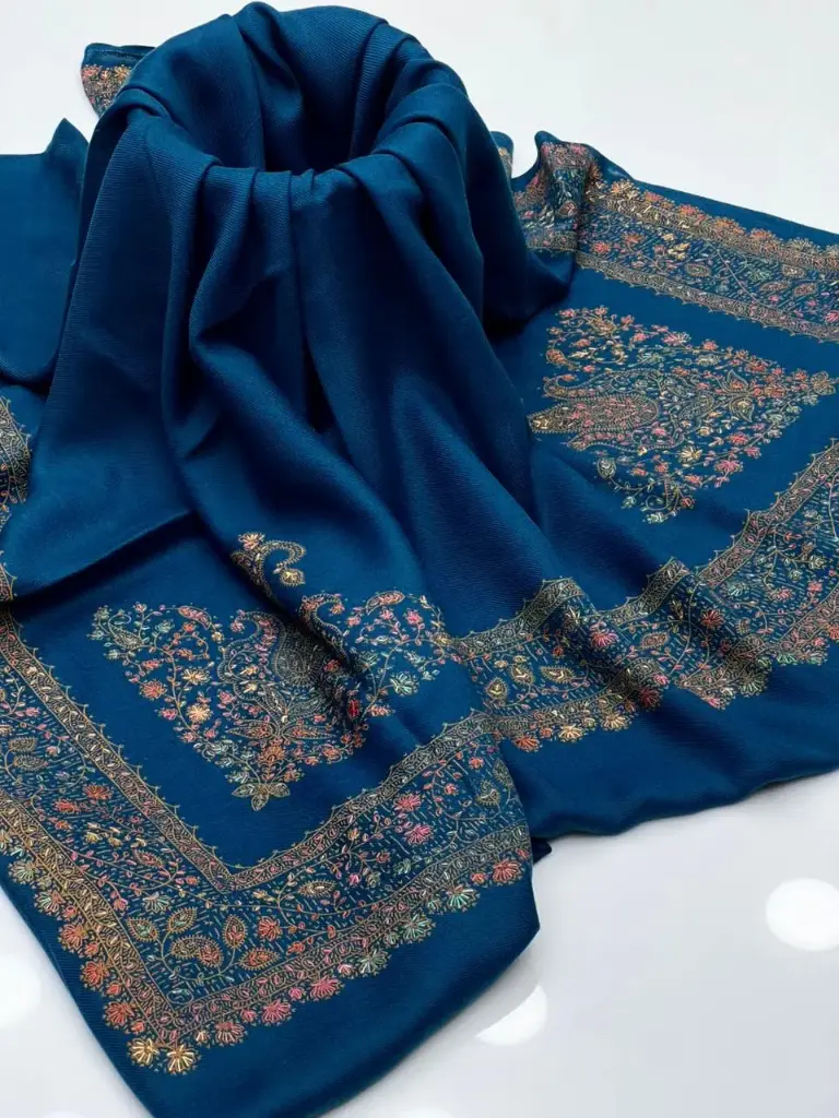 Pashmina Shawl Elegant And Beautiful Hand Made Kashmiri Embroidery With Block Print  Excellent Quality Pashmina 2.5 Yard length  1.25 Yard Width 88 Inches Length  44 Inches Width