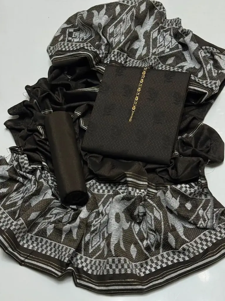 WINTER COLLECTION Beautiful & Elegant Style marina jacquard Shirt marina Trouser With  Velvet Border jacquard work Shawl   3 PC Dress