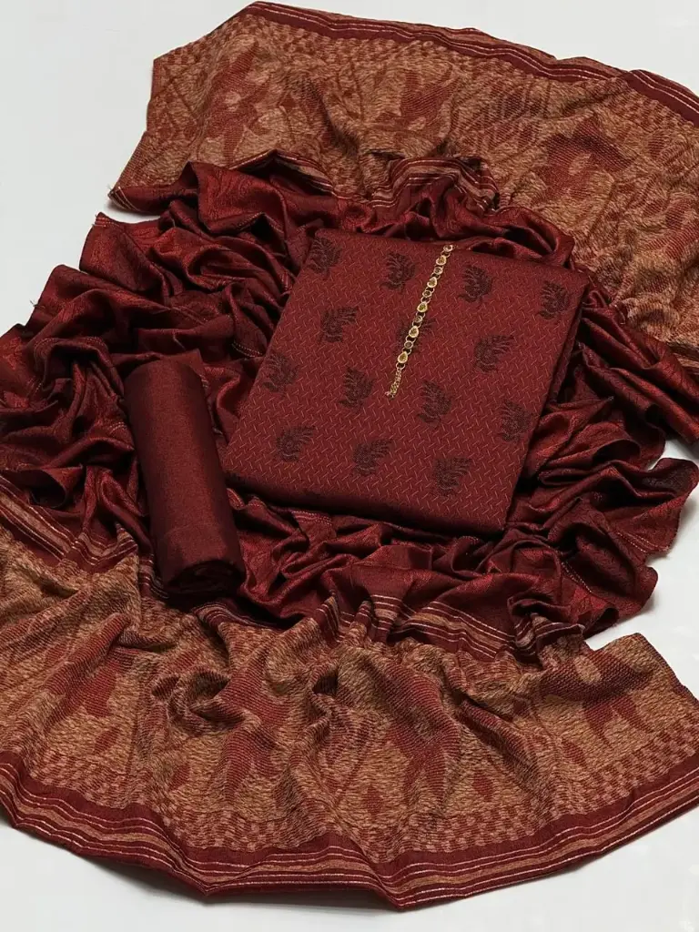 WINTER COLLECTION Beautiful & Elegant Style marina jacquard Shirt marina Trouser With  Velvet Border jacquard work Shawl   3 PC Dress