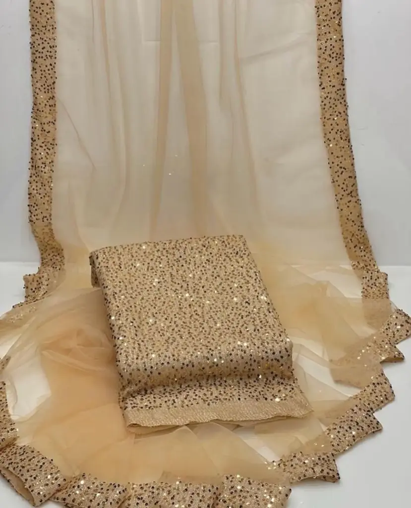 Saree Collection  Unstitched Saree Blouse Shimri Stuff Full sequence Work Saree soft Net Sequence work border  full cutting  7 meter