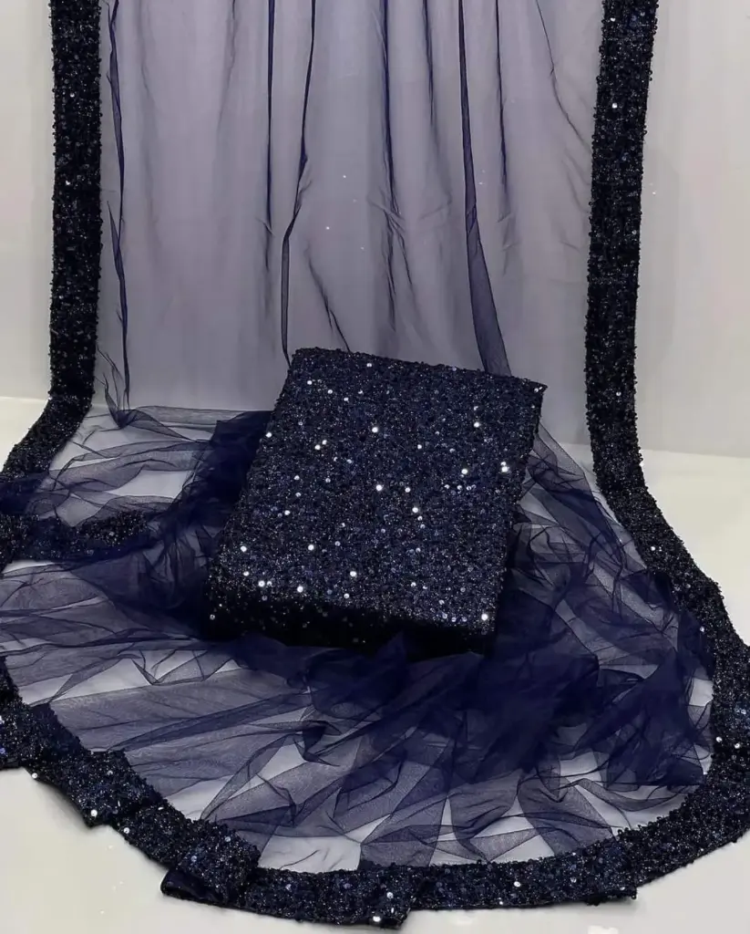 Saree Collection  Unstitched Saree Blouse Shimri Stuff Full sequence Work Saree soft Net Sequence work border  full cutting  7 meter