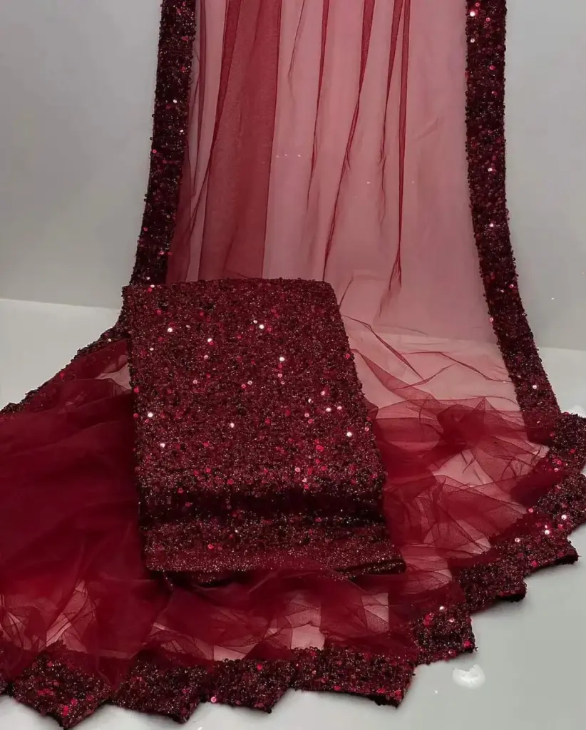 Saree Collection  Unstitched Saree Blouse Shimri Stuff Full sequence Work Saree soft Net Sequence work border  full cutting  7 meter