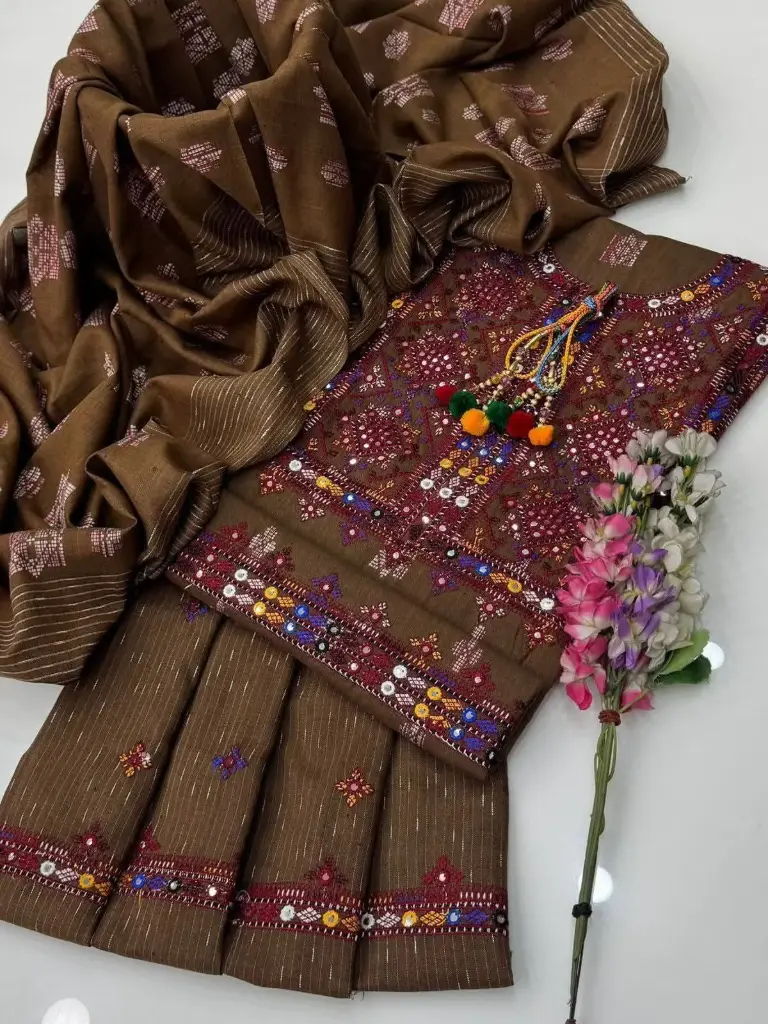 NEW WINTER COLLECTIONS Stuff karandi khaddar  embroidery Work   galla daman kurta style Trouser embroidery  Chadar jacquard 3 pc suit