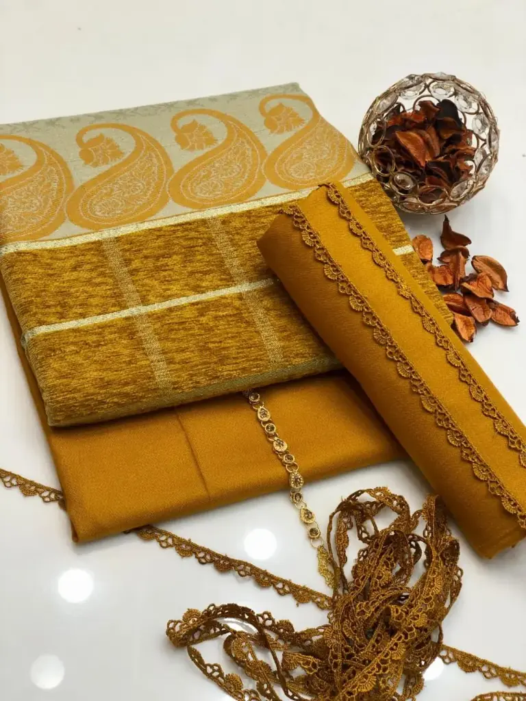 New Winter Collection  Shirt and Trouser Pure Dhanak Wool  Along Pure Pashmina Wool 2 side Heavy Velvet Border check And Jacquard Banarsi Shawl