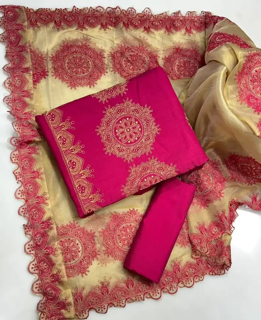 New Collection 2025  Stuff: viscose Work: computer Cross stitch   Daman embroidery  Trouser: plain viscose embroidery  Dupatta: masori 4side  Embroidery  3 Pc Suit