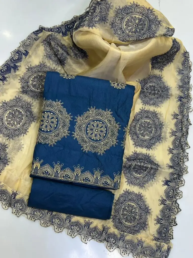 New Collection 2025  Stuff: viscose Work: computer Cross stitch   Daman embroidery  Trouser: plain viscose embroidery  Dupatta: masori 4side  Embroidery  3 Pc Suit