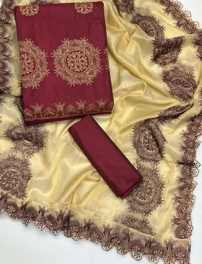 New Collection 2025  Stuff: viscose Work: computer Cross stitch   Daman embroidery  Trouser: plain viscose embroidery  Dupatta: masori 4side  Embroidery  3 Pc Suit