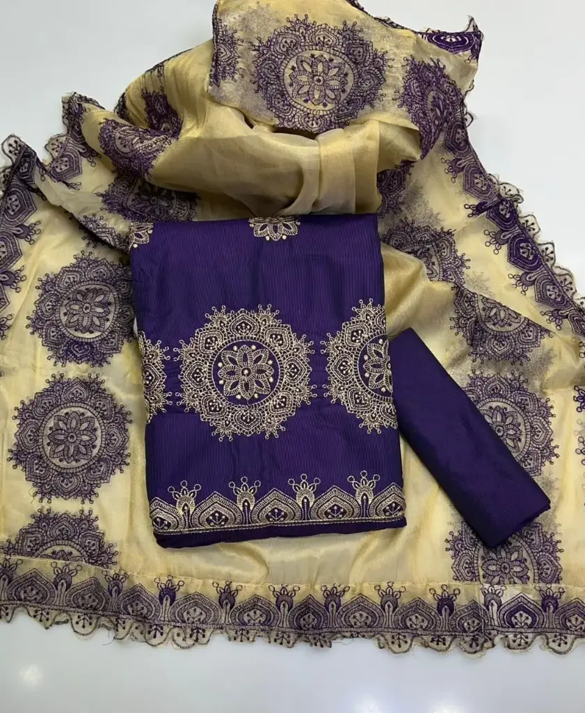 New Collection 2025  Stuff: viscose Work: computer Cross stitch   Daman embroidery  Trouser: plain viscose embroidery  Dupatta: masori 4side  Embroidery  3 Pc Suit