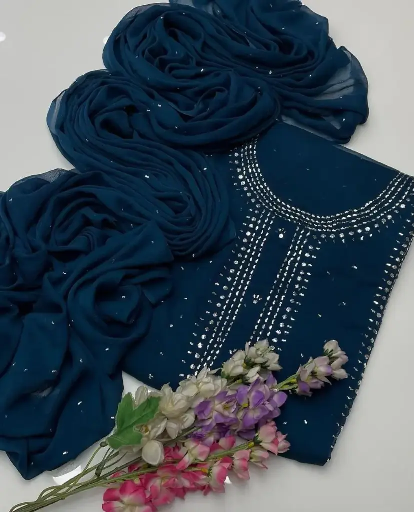 Stuff SOFT Bamber Chiffon  2pc Dress   Shirt Mukesh Kamdani Gala Front Work.   Sleeves Mukesh Kamdani Work.   Bamber Chiffon Mukesh Kamdani Work Dupata