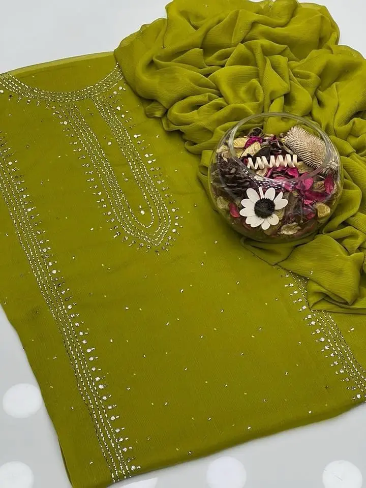 Stuff SOFT Bamber Chiffon  2pc Dress   Shirt Mukesh Kamdani Gala Front Work.   Sleeves Mukesh Kamdani Work.   Bamber Chiffon Mukesh Kamdani Work Dupata