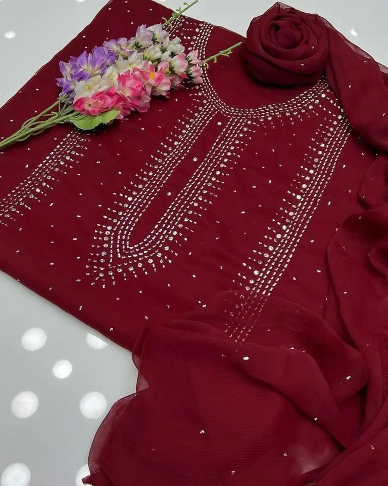 Stuff SOFT Bamber Chiffon  2pc Dress   Shirt Mukesh Kamdani Gala Front Work.   Sleeves Mukesh Kamdani Work.   Bamber Chiffon Mukesh Kamdani Work Dupata