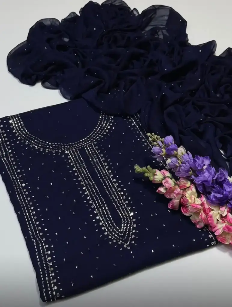 Stuff SOFT Bamber Chiffon  2pc Dress   Shirt Mukesh Kamdani Gala Front Work.   Sleeves Mukesh Kamdani Work.   Bamber Chiffon Mukesh Kamdani Work Dupata