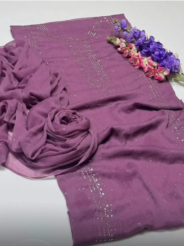 Stuff SOFT Bamber Chiffon  2pc Dress   Shirt Mukesh Kamdani Gala Front Work.   Sleeves Mukesh Kamdani Work.   Bamber Chiffon Mukesh Kamdani Work Dupata